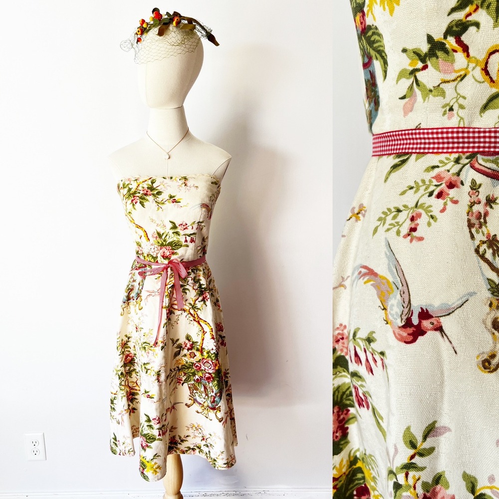 Size XS RARE Vintage Chintz Floral Strapless Dress Tea Party Anthropologie